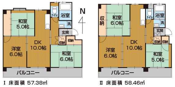 間取り図 3LDK
T 床面積 57.38u
U 床面積 58.46u